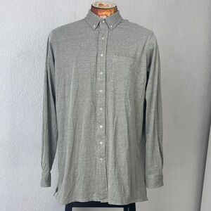 Men's Casual Knit Linen Blend Button-Down Shirt — Heather Gray Long Sleeve